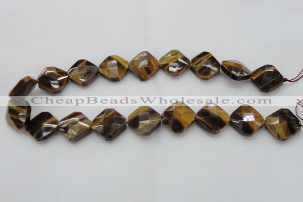 CTE1738 15.5 inches 20*20mm faceted diamond yellow tiger eye beads