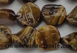 CTE1742 15.5 inches 16mm twisted coin yellow tiger eye beads