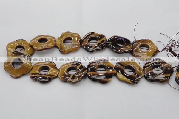 CTE1746 15.5 inches 34mm carved flower yellow tiger eye beads