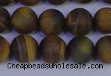 CTE1814 15.5 inches 12mm round matte yellow iron tiger beads