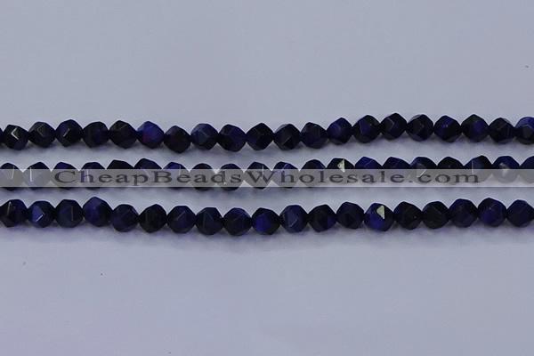 CTE1916 15.5 inches 6mm faceted nuggets blue tiger eye beads