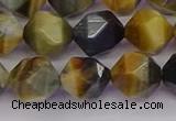 CTE1977 15.5 inches 10mm faceted nuggets golden & blue tiger eye beads