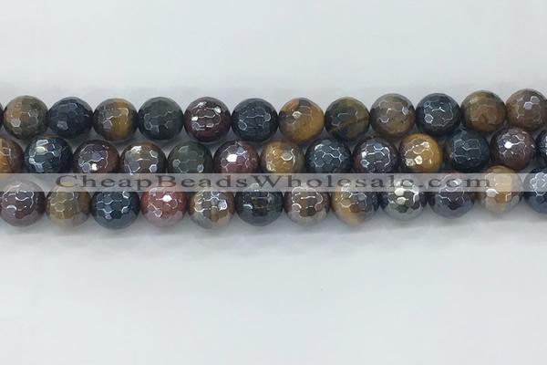 CTE2095 15.5 inches 10mm faceted round AB-color mixed tiger eye beads