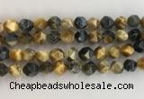 CTE2128 15.5 inches 12mm faceted nuggets golden & blue tiger eye beads