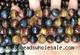 CTE2229 15.5 inches 12mm faceted round colorful tiger eye beads