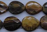 CTE435 15.5 inches 17*20mm faceted flat teardrop yellow tiger eye beads