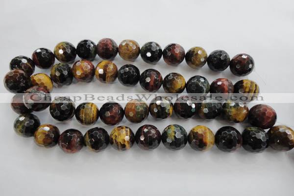 CTE717 15.5 inches 18mm faceted round mixed color tiger eye beads