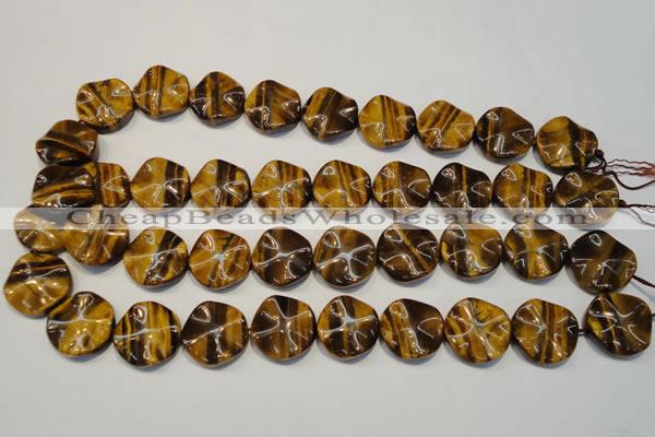 CTE836 15.5 inches 20mm wavy coin yellow tiger eye beads