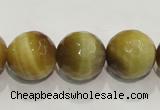 CTE905 15.5 inches 14mm faceted round golden tiger eye beads