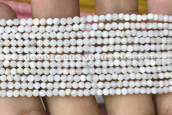 CTG1088 15.5 inches 2mm faceted round tiny mother of pearl beads