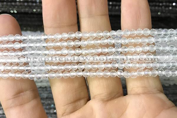 CTG1123 15.5 inches 3mm faceted round tiny white crystal beads