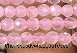 CTG1124 15.5 inches 3mm faceted round tiny rose quartz beads