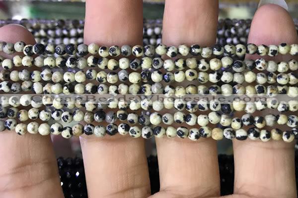 CTG1160 15.5 inches 3mm faceted round tiny dalmatian jasper beads