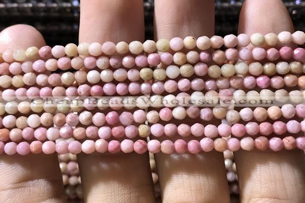 CTG1188 15.5 inches 3mm faceted round pink wooden fossil jasper beads