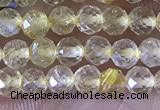 CTG1361 15.5 inches 3mm faceted round golden rutilated quartz beads