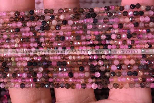 CTG1436 15.5 inches 2mm faceted round tourmaline beads wholesale