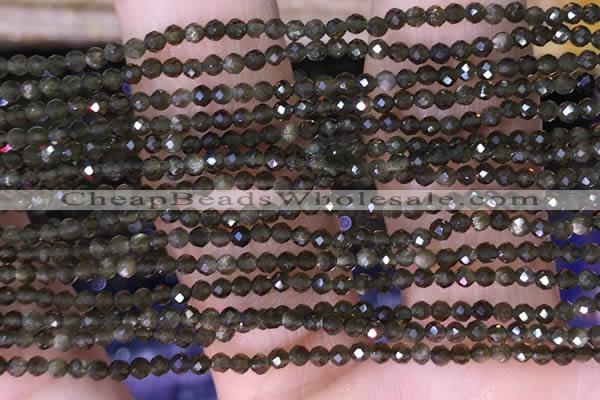 CTG1461 15.5 inches 2mm faceted round golden obsidian beads