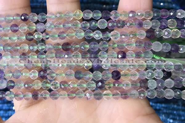 CTG1540 15.5 inches 4mm faceted round fluorite beads wholesale