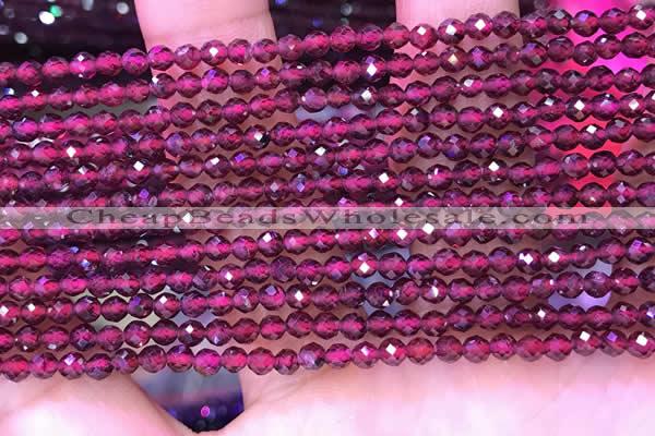 CTG1652 15.5 inches 3mm faceted round tiny red garnet beads