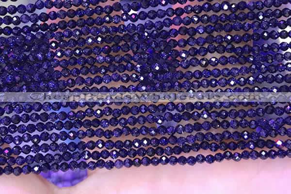 CTG1666 15.5 inches 2mm faceted round tiny blue goldstone beads