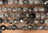 CTG2132 15 inches 2mm,3mm faceted round black rutilated quartz beads