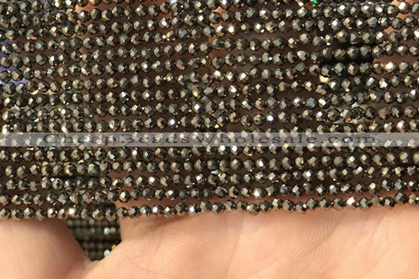 CTG2146 15 inches 2mm,3mm & 4mm faceted round pyrite gemstone beads