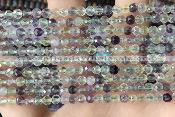 CTG2509 15.5 inches 4mm faceted round fluorite beads wholesale