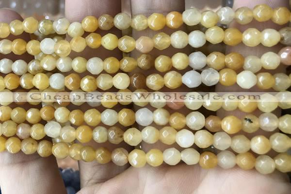 CTG2517 15.5 inches 4mm faceted round yellow jade beads