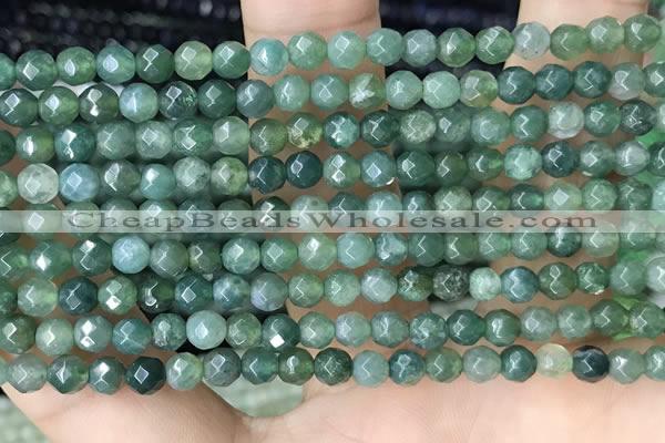 CTG2534 15.5 inches 4mm faceted round moss agate beads