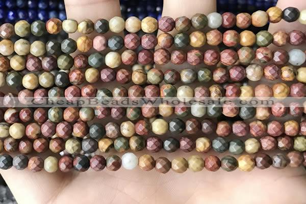 CTG3552 15.5 inches 4mm faceted round picasso jasper beads