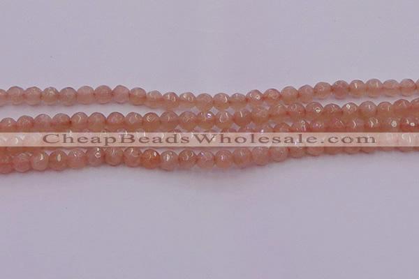 CTG507 15.5 inches 4mm faceted round tiny peach moonstone beads