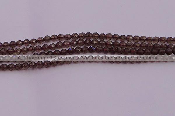 CTG511 15.5 inches 4mm faceted round tiny smoky quartz beads