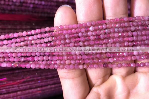 CTG706 15.5 inches 3mm faceted round tiny pink tourmaline beads