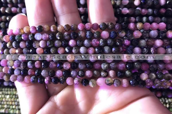 CTG727 15.5 inches 5mm faceted round tiny tourmaline beads