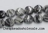 CTJ06 16 inches 10mm flat round black water jasper beads wholesale