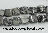 CTJ14 16 inches 10*10mm square black water jasper beads wholesale