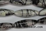 CTJ39 15.5 inches 10*30mm rice black water jasper beads wholesale