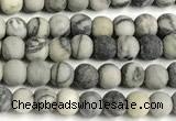 CTJ430 15 inches 4mm round matte black water jasper beads