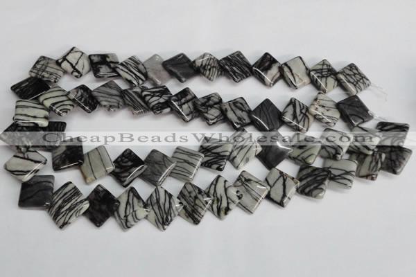 CTJ64 15.5 inches 16*16mm diamond black water jasper beads wholesale