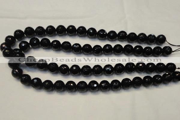 CTO110 15.5 inches 12mm faceted round natural black tourmaline beads