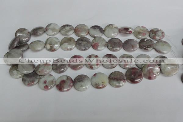 CTO235 15.5 inches 20mm flat round pink tourmaline gemstone beads