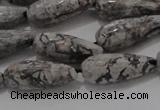 CTR102 15.5 inches 8*20mm faceted teardrop grey picture jasper beads