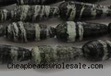 CTR103 15.5 inches 8*20mm faceted teardrop green silver line jasper beads