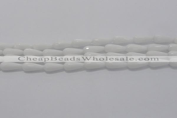 CTR105 15.5 inches 8*20mm faceted teardrop white porcelain beads