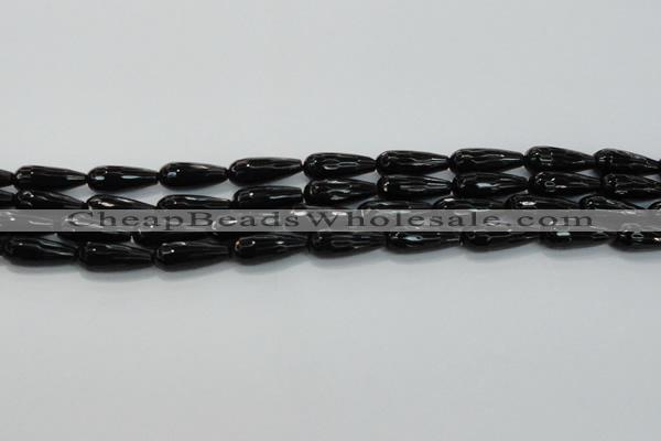 CTR109 15.5 inches 8*20mm faceted teardrop black agate beads