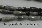 CTR12 15.5 inches 6*16mm faceted teardrop eagle eye jasper beads