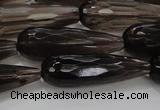 CTR137 15.5 inches 10*30mm faceted teardrop smoky quartz beads