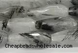 CTR155 15.5 inches 6*16mm faceted teardrop black rutilated quartz beads