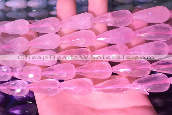 CTR305 15.5 inches 10*25mm faceted teardrop rose quartz beads