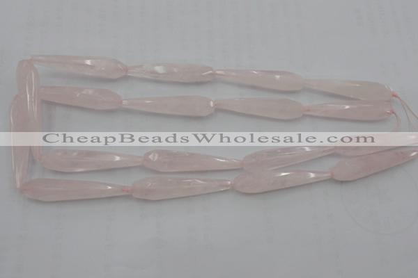 CTR41 15.5 inches 10*40mm faceted teardrop rose quartz beads